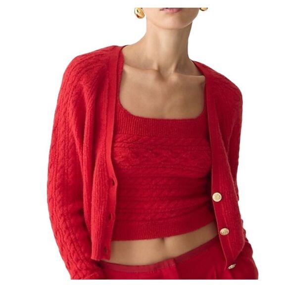 New! J. Crew Red Cropped Sweater Tank and Cardigan Sz XS - Picture 1 of 6